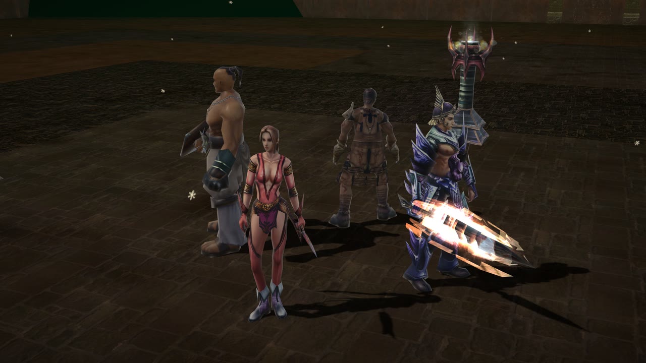 Four characters on the selection stage in the game